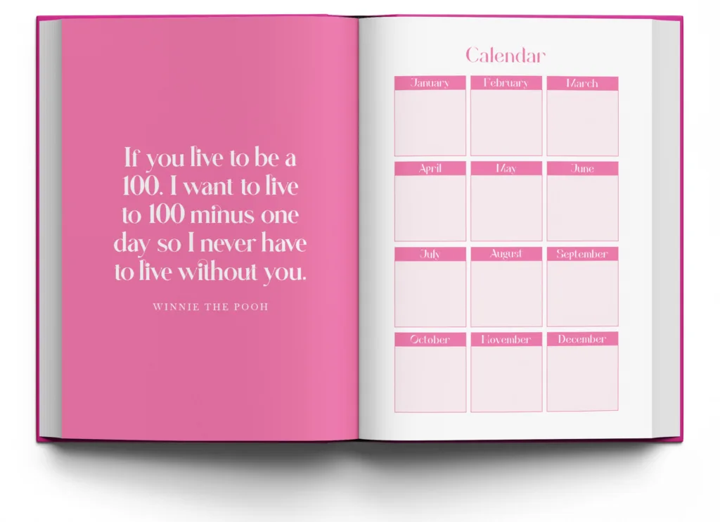 Hourglass Bride Journal Example Calendar